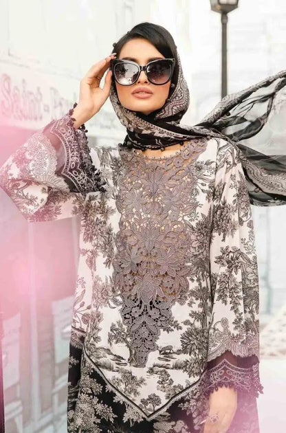 Maria B - 3PC All Over Printed Banadora Lawn Shirt with Printed Voil Dupatta (Unstitched) - RF1383 Royal Pret