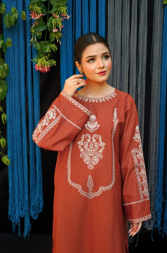 Urge - 2PC Unstitched Dhanak Embroidered Shirt with Plain Trouser - RF1187