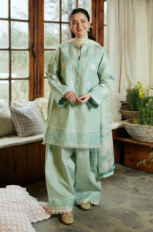 Zara Shah Jahan - 3PC Unstiched Lawn Embroidered Shirt with Printed Slub Net Dupatta - RF1098
