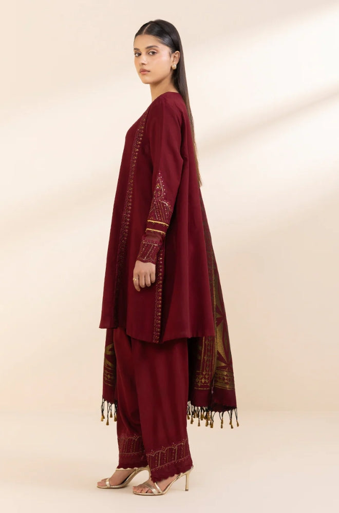 Sapphire - 3PC Unstitched Khaddar Embroidered Shirt with Digital Printed Dupatta and Trouser- RF1294