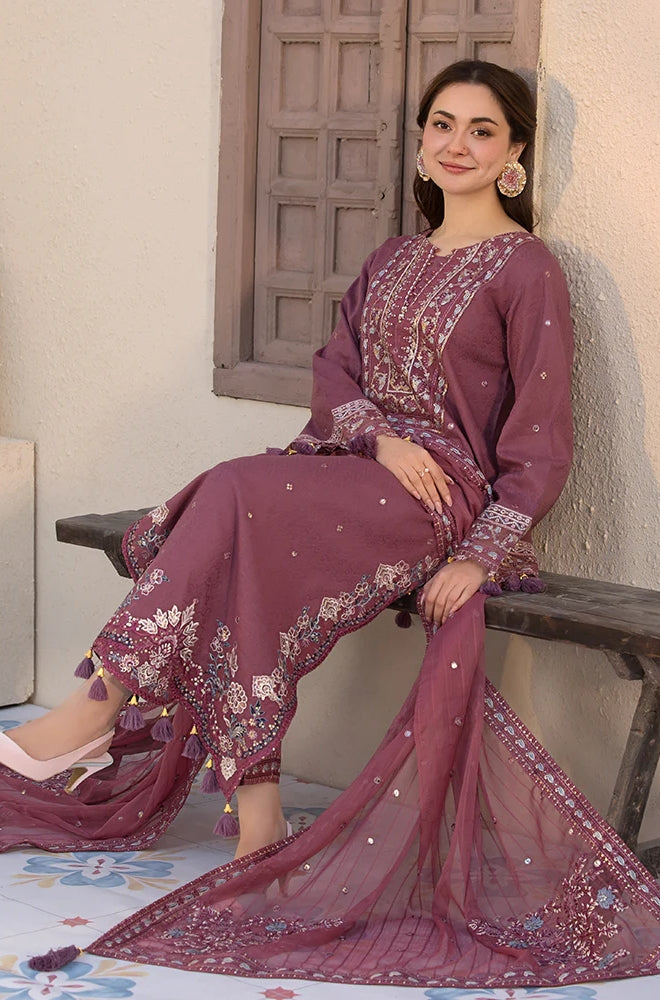 Allys - 3PC Lawn Sequence Embroidered Shirt with Embroidered Chiffon Dupatta (Unstitched) - RF1338