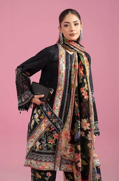 Maria B - 3PC All Over Printed Banadora Lawn Shirt with Printed Voil Dupatta (Unstitched) - RF1384 Royal Pret