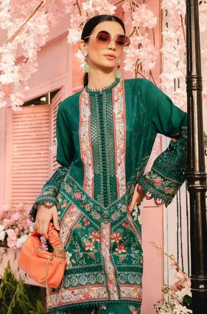 Maria B - 3PC All Over Printed Banadora Lawn Shirt with Printed Voil Dupatta (Unstitched) - RF1385 Royal Pret
