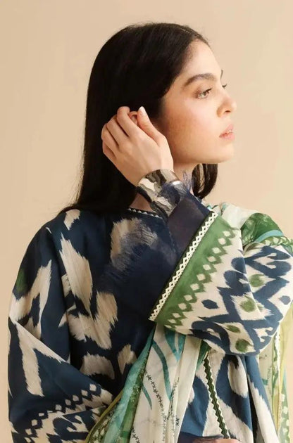 Coco by Zara Shah Jahan - 3PC Banadora Lawn Printed Shirt with Printed Voil Dupatta (Unstitched) - RF1386 Royal Pret