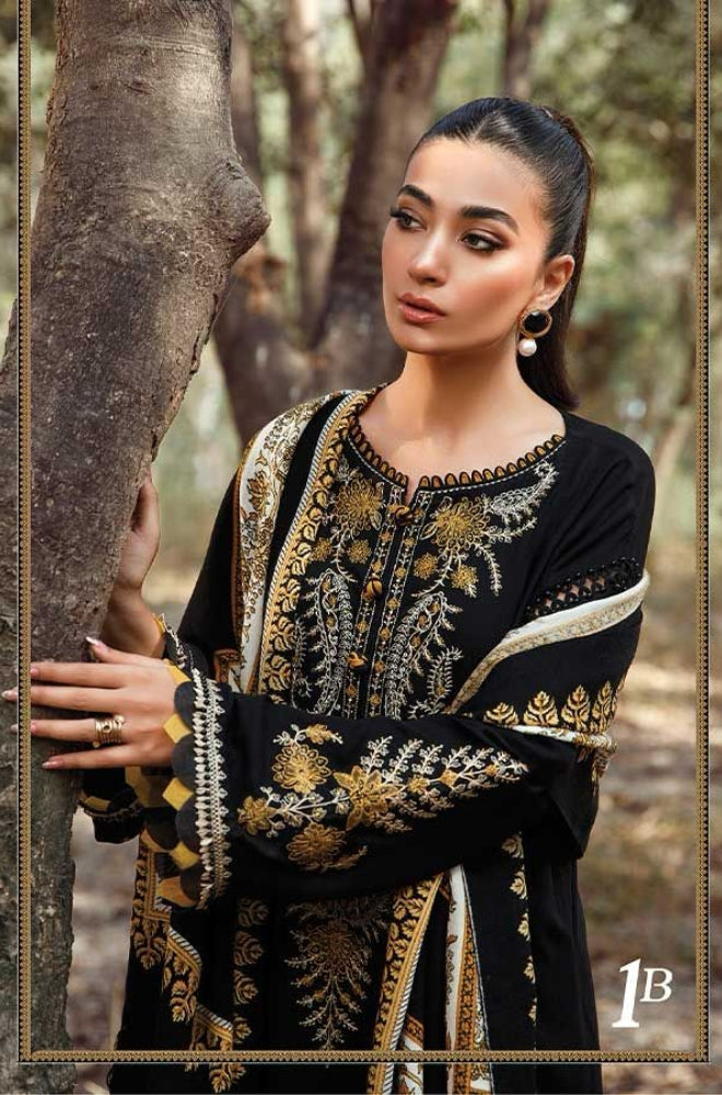 Maria B - 3PC Unstitched Dhanak Embroidered Shirt with Digital Printed Dupatta and Trouser - RF1205