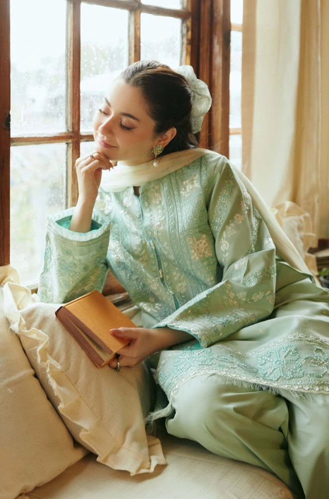 Zara Shah Jahan - 3PC Unstiched Lawn Embroidered Shirt with Printed Slub Net Dupatta - RF1098