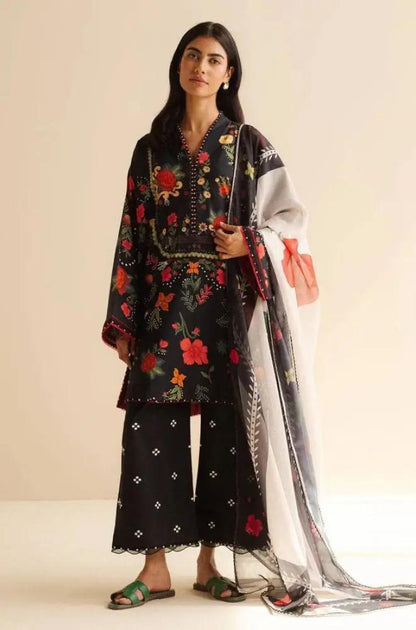 Coco by Zara Shah Jahan - 3PC Banadora Lawn Printed Shirt with Printed Voil Dupatta (Unstitched) - RF1388 Royal Pret