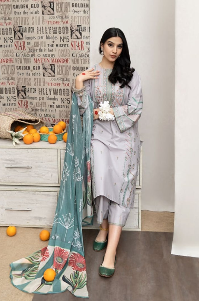 Urge - 3PC Unstitched Dhanak Embroidered Shirt with Printed Pashmina Shawl and Embroidered Trouser - RF1186