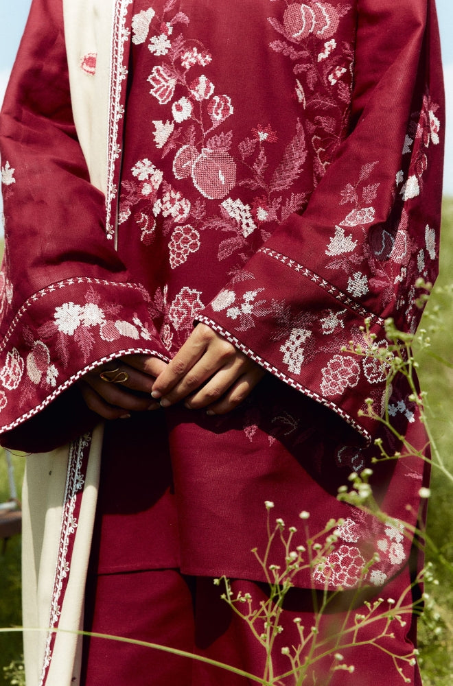 Zara Shah Jahan - 3PC Unstitched Dhanak Embroidered Shirt with Printed Pashmina Shawl and Trouser - RF1257