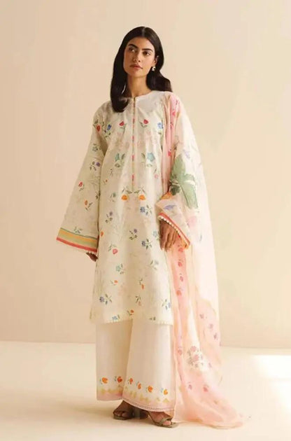 Coco by Zara Shah Jahan - 3PC Banadora Lawn Printed Shirt with Printed Voil Dupatta (Unstitched) - RF1392 Royal Pret