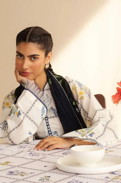 Coco by Zara Shah Jahan - 3PC Banadora Lawn Printed Shirt with Printed Voil Dupatta (Unstitched) - RF1393 Royal Pret