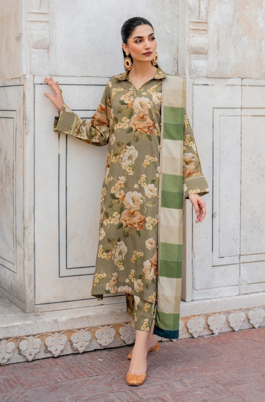 Baroque - 3PC Unstitched Printed Karandi Shirt with Printed Karandi Dupatta and Trouser - RF1239