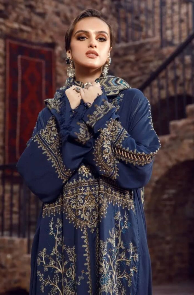 Maria B - 3PC Unstitched Dhanak Embroidered Shirt with Digital Printed Dupatta and Trouser - RF1206