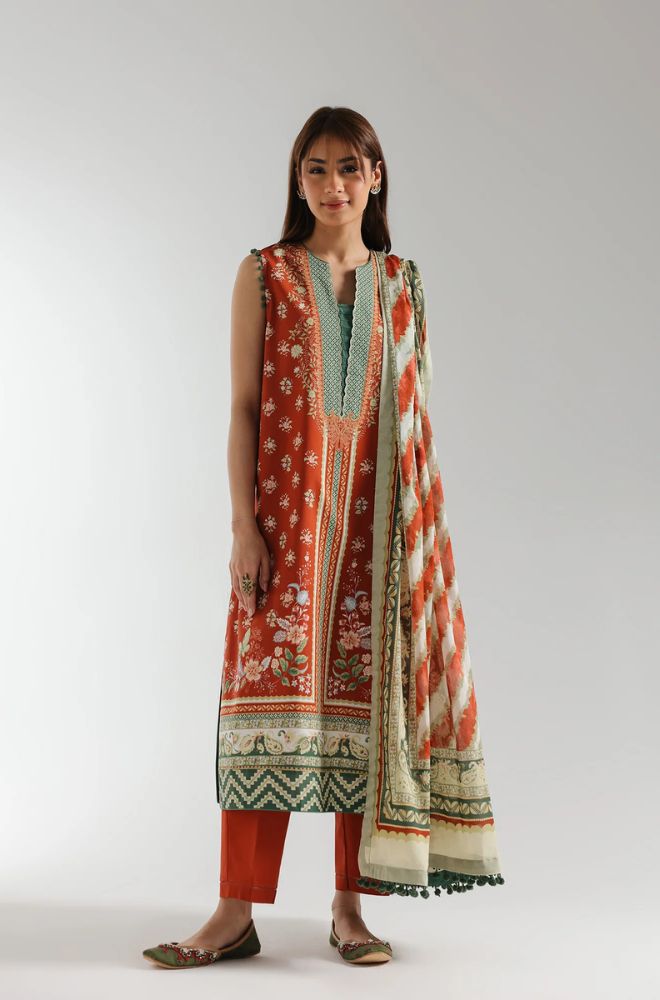 Ethnc - 3PC Banadora Lawn Printed Shirt with Printed Voil Dupatta (Unstitched) - RF1397