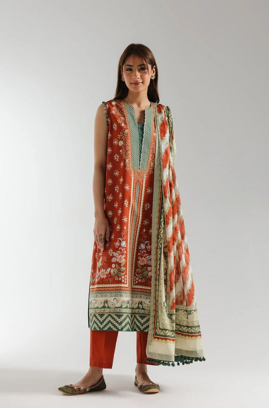 Ethnc - 3PC Banadora Lawn Printed Shirt with Printed Voil Dupatta (Unstitched) - RF1397