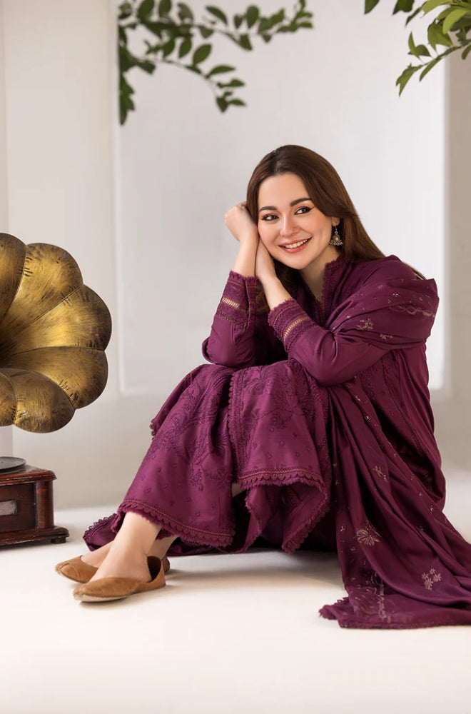 Sobia Nazir - 3PC Unstitched Dhanak Embroidered Shirt with Embroidered Dhanak Shawl - RF1300