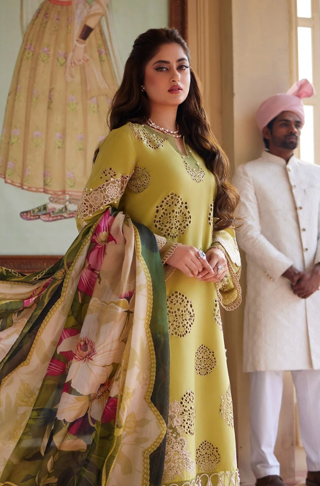 Elaf - 3PC Lawn Embroidered Shirt with Printed Chiffon Dupatta (Unstitched) - RF1311