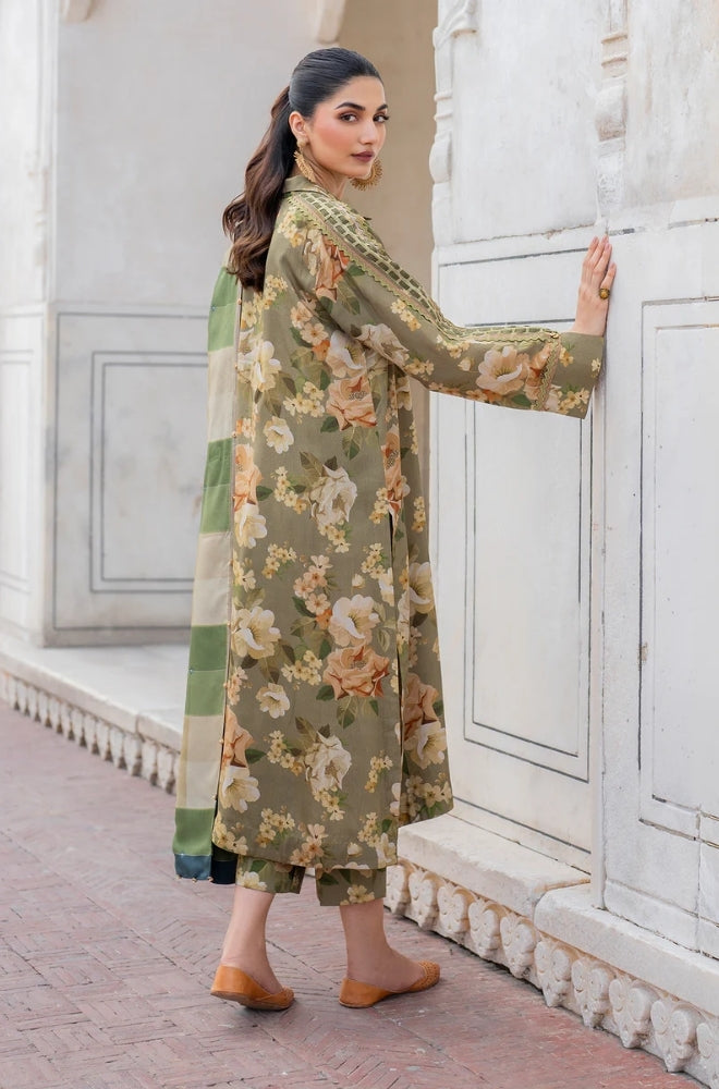 Baroque - 3PC Unstitched Printed Karandi Shirt with Printed Karandi Dupatta and Trouser - RF1239