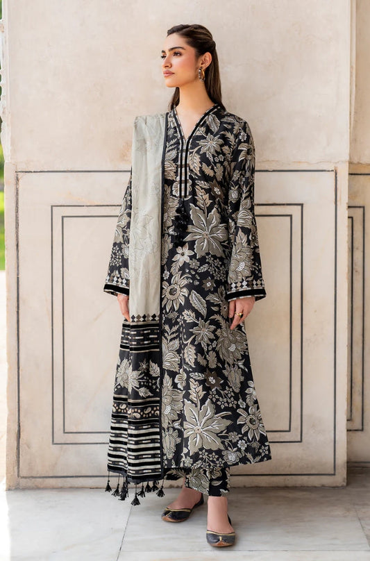 Baroque - 3PC Unstitched Printed Khaddar Shirt with Printed Khaddar Dupatta and Same Printed Trouser - RF1200