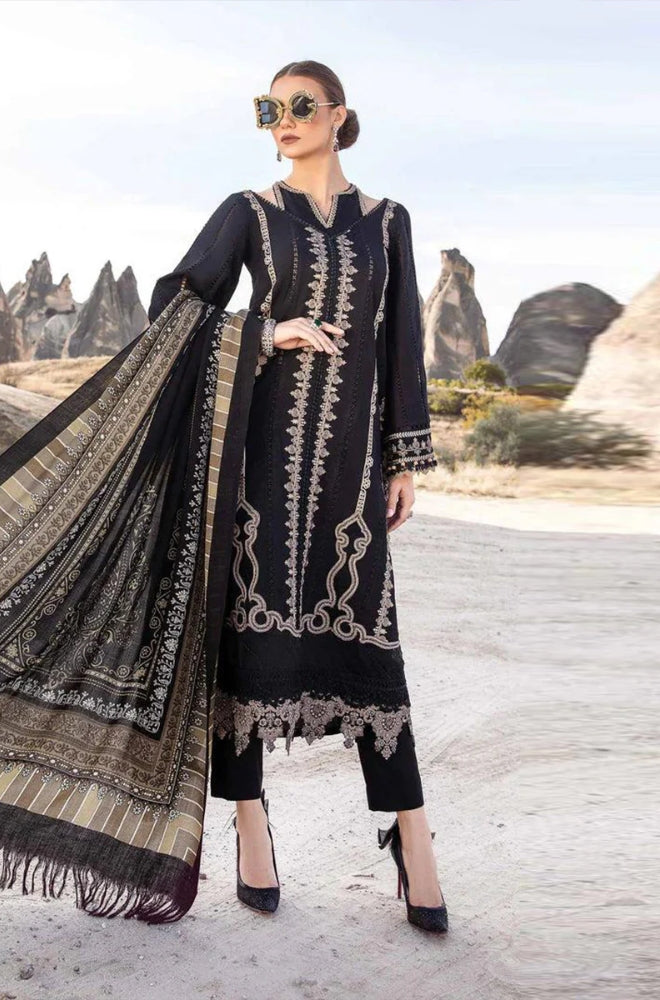 Maria B - 3PC Unstitched Dhanak Embroidered Shirt with Digital Printed Dupatta and Trouser - RF1252