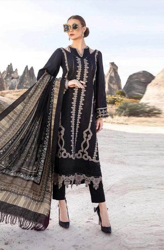 Maria B - 3PC Unstitched Dhanak Embroidered Shirt with Digital Printed Dupatta and Trouser - RF1252