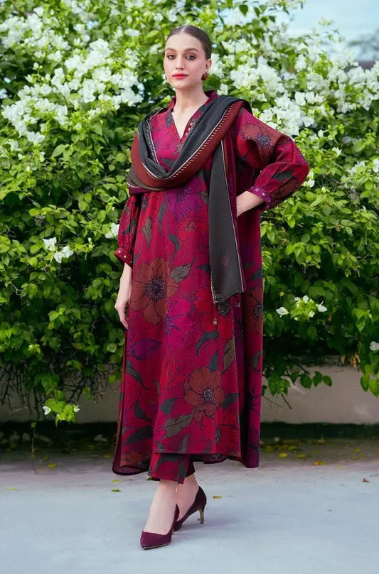 Baroque - 3PC Unstitched Printed Khaddar Shirt with Printed Khaddar Dupatta and Trouser - RF1270 Royal Pret