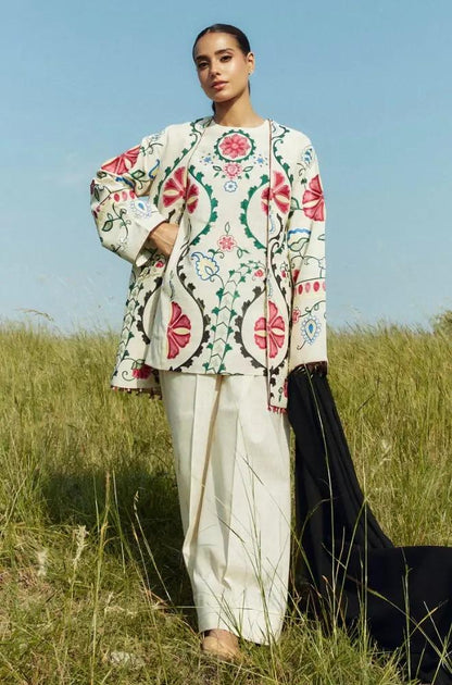 Zara Shah Jahan - 3PC Unstitched Dhanak Embroidered Shirt and Trouser with Printed Shawl - RF1269 Royal Pret