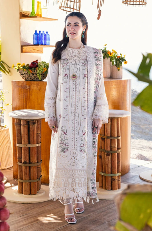 Qalamkaar - 3PC Unstitched Lawn Heavy Embroidered Shirt with Printed Slub Net Dupatta - RF1117