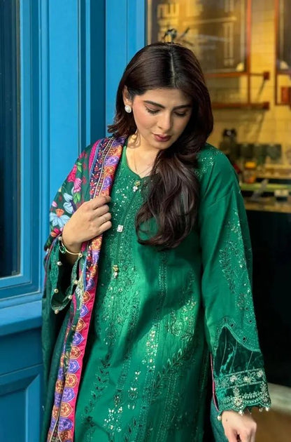 Maria B - 3PC Unstitched Lawn Sequence Embroidered Shirt with Chiffon Dupatta - RF1278 Royal Pret