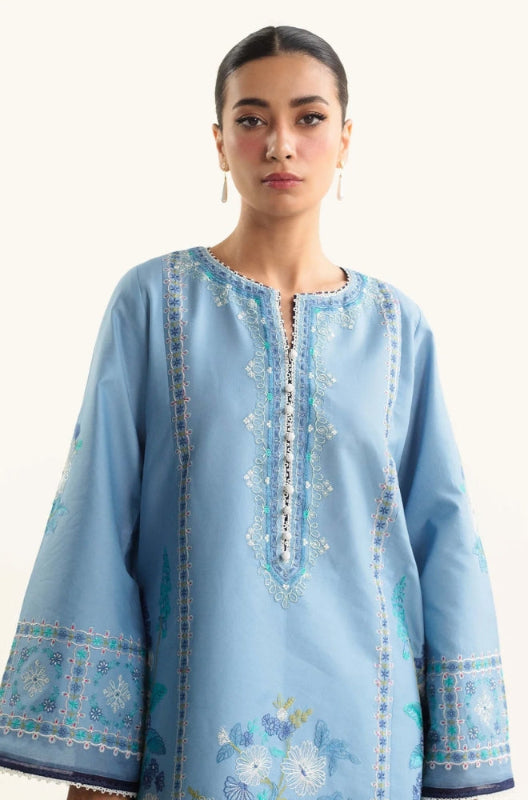 Zara Shah Jahan - 3PC Unstiched Lawn Embroidered Shirt with Slub Net Dupatta - RF1095