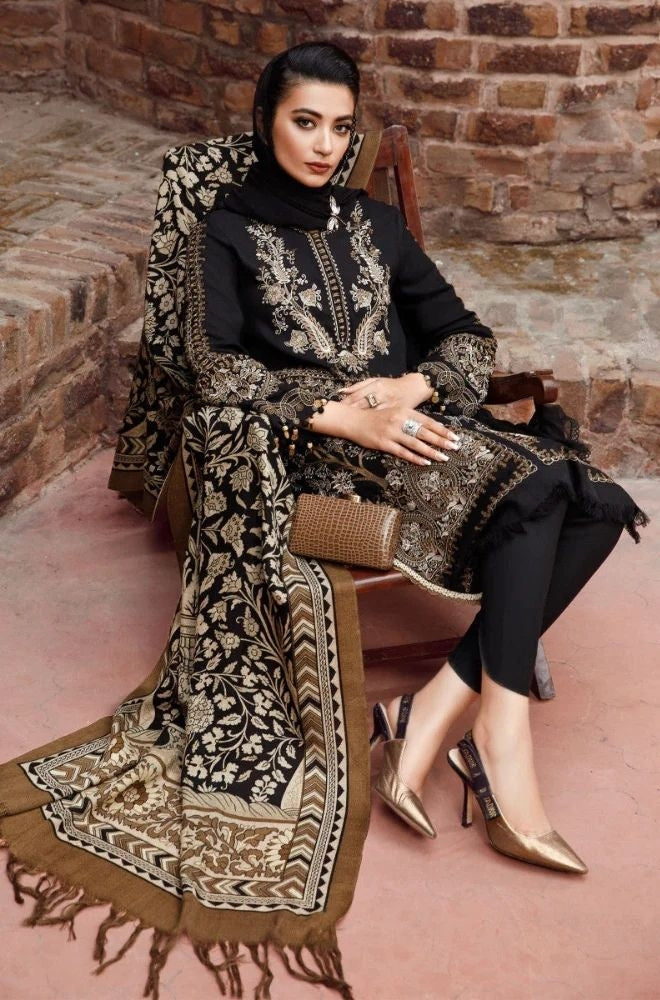 Maria B - 3PC Unstitched Dhanak Embroidered Shirt with Digital Printed Dupatta and Trouser - RF1196