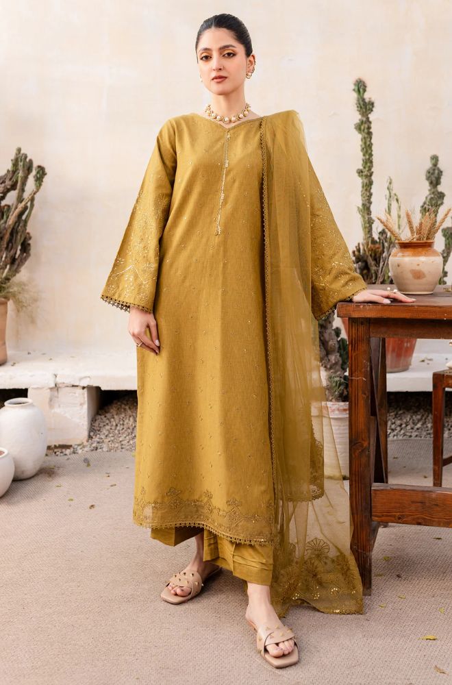 Batik - 3PC Unstitched Lawn Sequence Embroidered Shirt with Organza Sequence Embroidered Dupatta - RF1029