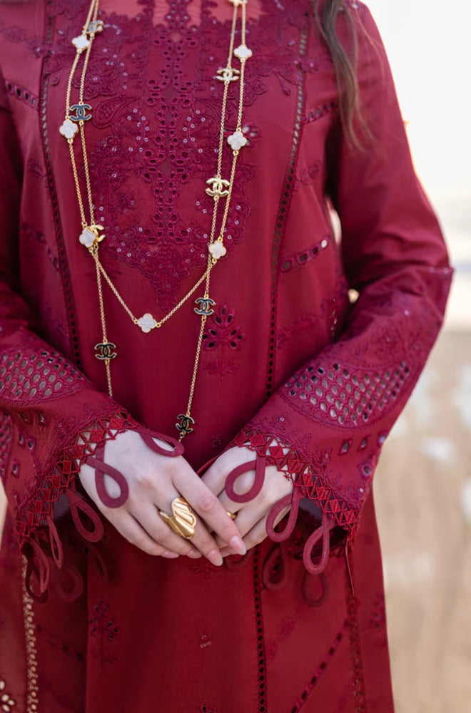 Qalamkaar - 3PC Unstitched Lawn Embroidered Chicken Kari Shirt with Embroidered Organza Dupatta - RF1120