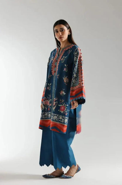 Ethnc - 3PC Banadora Lawn Printed Shirt with Printed Voil Dupatta (Unstitched) - RF1398 Royal Pret