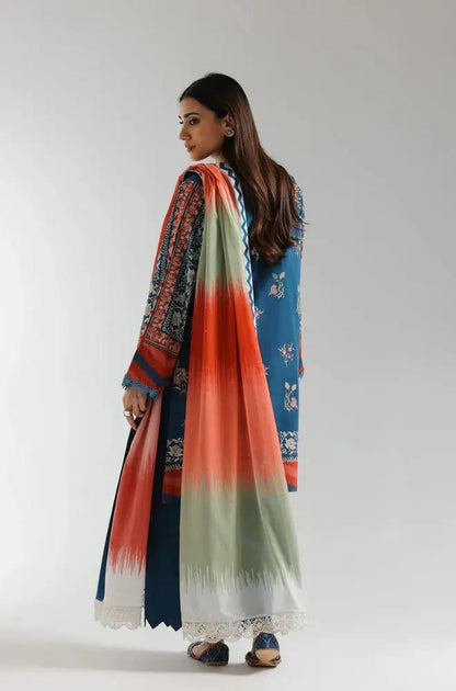 Ethnc - 3PC Banadora Lawn Printed Shirt with Printed Voil Dupatta (Unstitched) - RF1398 Royal Pret