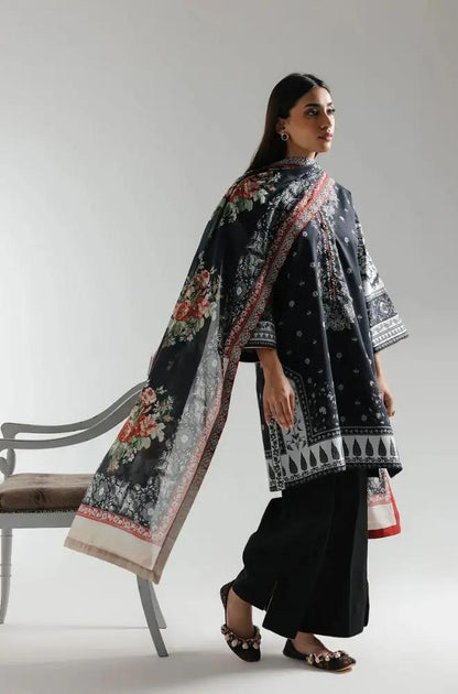 Ethnc - 3PC Banadora Lawn Printed Shirt with Printed Voil Dupatta (Unstitched) - RF1399 Royal Pret