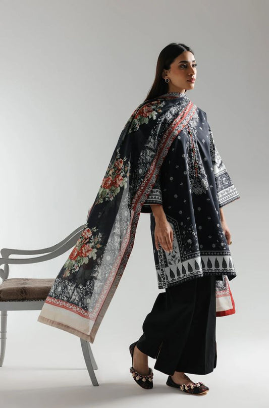 Ethnc - 3PC Banadora Lawn Printed Shirt with Printed Voil Dupatta (Unstitched) - RF1399