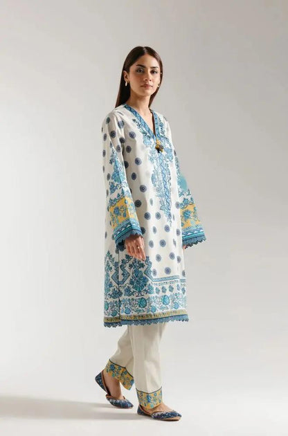 Ethnc - 3PC Banadora Lawn Printed Shirt with Printed Voil Dupatta (Unstitched) - RF1400 Royal Pret