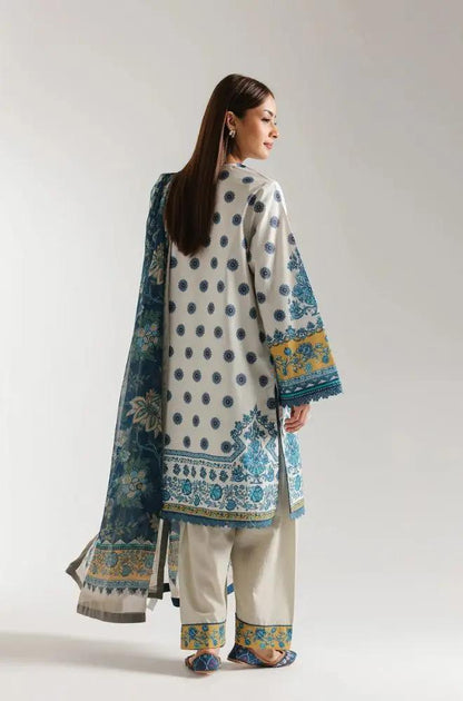 Ethnc - 3PC Banadora Lawn Printed Shirt with Printed Voil Dupatta (Unstitched) - RF1400 Royal Pret