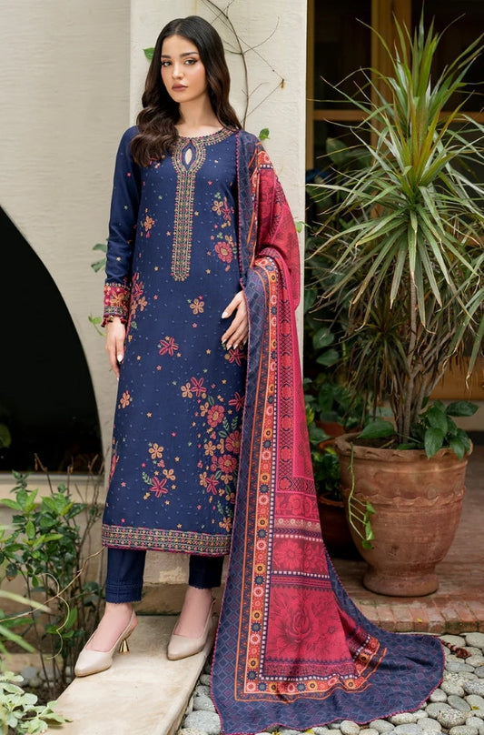 Jazmin - 3PC Unstitched Dhanak Embroidered Shirt with Digital Printed Dupatta and Trouser - RF1174