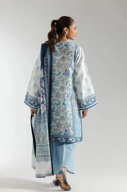 Ethnc - 3PC Banadora Lawn Printed Shirt with Printed Voil Dupatta (Unstitched) - RF1401 Royal Pret