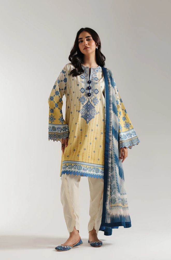 Ethnc - 3PC Banadora Lawn Printed Shirt with Printed Voil Dupatta (Unstitched) - RF1402