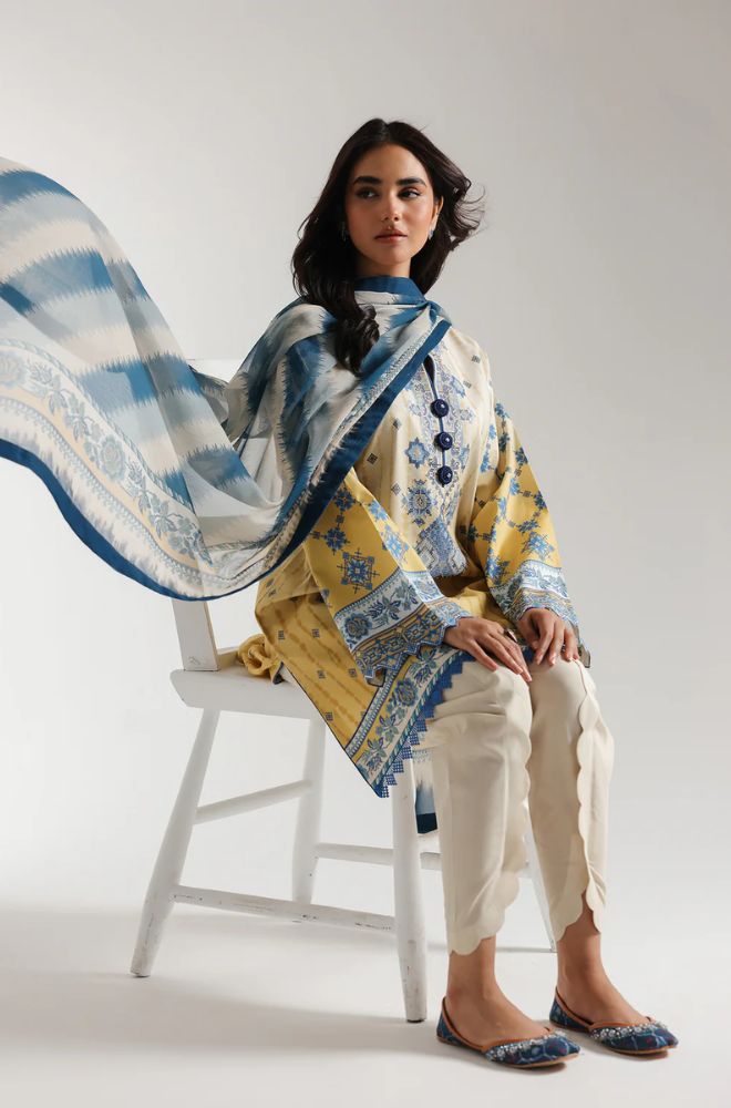 Ethnc - 3PC Banadora Lawn Printed Shirt with Printed Voil Dupatta (Unstitched) - RF1402