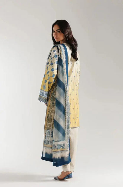 Ethnc - 3PC Banadora Lawn Printed Shirt with Printed Voil Dupatta (Unstitched) - RF1402 Royal Pret
