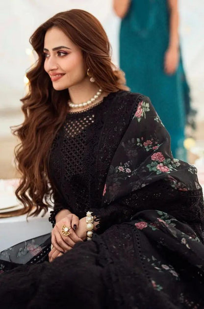 Nureh - 3PC Lawn Embroidered Shirt with Printed Chiffon Dupatta (Unstitched) - RF1404 Royal Pret
