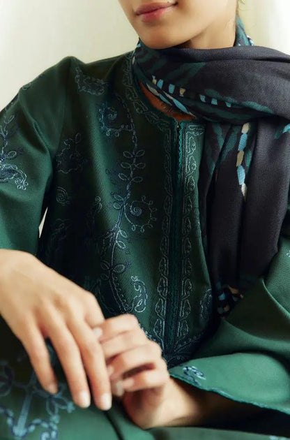 Zara Shah Jahan - 3PC Unstitched Dhanak Embroidered Shirt with Printed Pashmina Shawl and Trouser - RF1262 Royal Pret