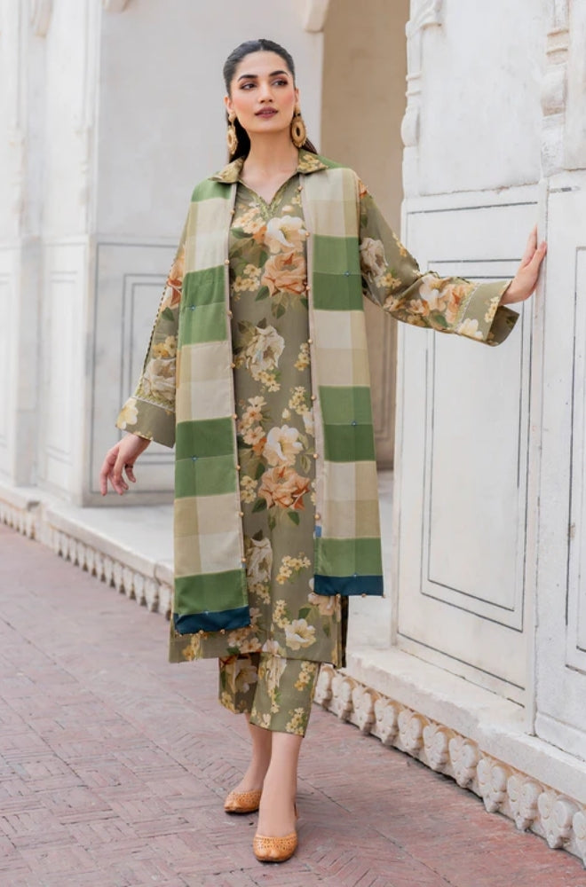 Baroque - 3PC Unstitched Printed Karandi Shirt with Printed Karandi Dupatta and Trouser - RF1239