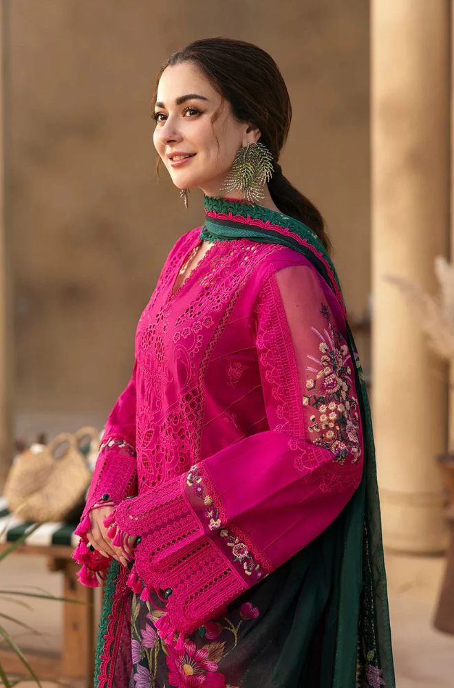 Saira Rizwan - 3PC Lawn Embroidered Shirt with Printed Chiffon Dupatta (Unstitched) - RF1403