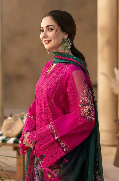 Saira Rizwan - 3PC Lawn Embroidered Shirt with Printed Chiffon Dupatta (Unstitched) - RF1403 Royal Pret