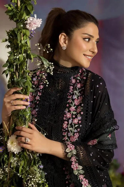 Sobia Nazir - 3PC Lawn Embroidered Shirt with Printed Chiffon Dupatta (Unstitched) - RF1405 Royal Pret